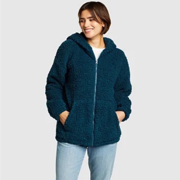 NWT Eddie Bauer Hooded Sherpa Jacket Medium Peacock - Picture 1 of 10